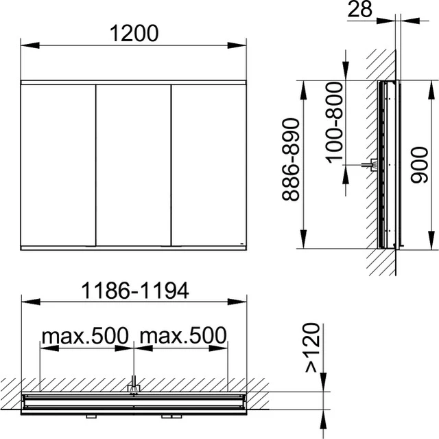 Royal Modular 2.0 800320121000300 Spiegelschrank DALI Wandeinbau, 1 Steckd./1 USB 1200 x 900 x 120 mm silber-eloxiert