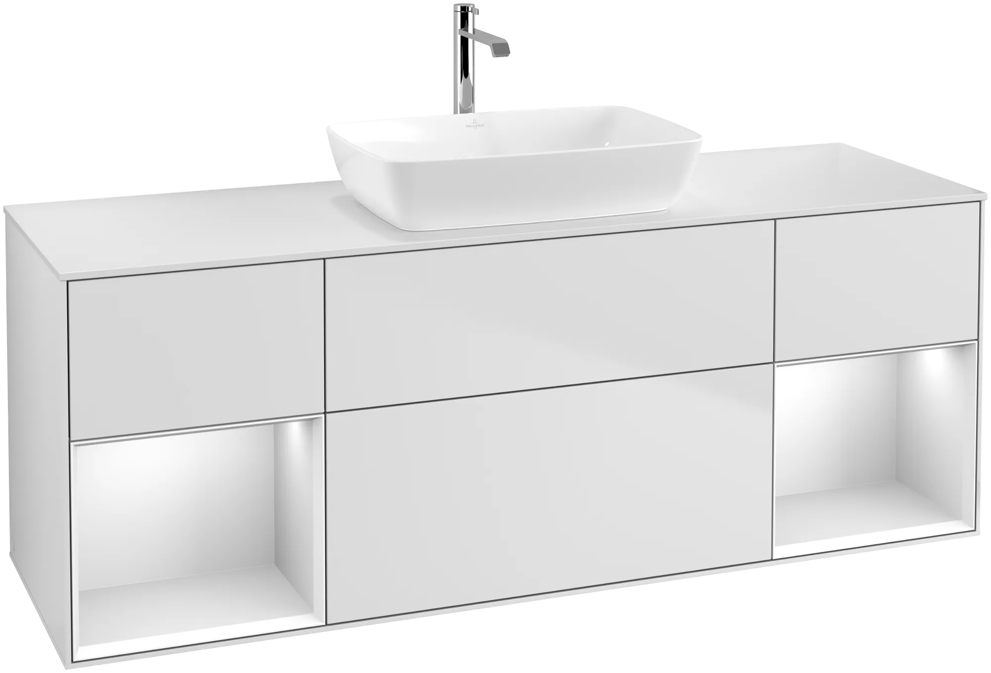 Villeroy & Boch Waschbeckenunterschrank Finion F86, 1600 x 603 x 501 mm, White Matt Lacquer / Glass White Matt
