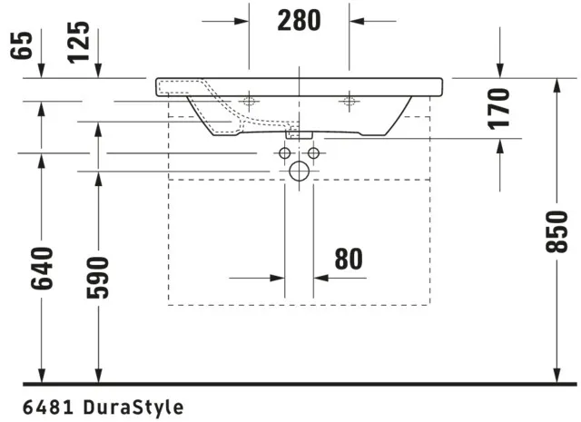 Wandwaschtisch „DuraStyle“, mit Überlauf, Hahnlochposition mittig