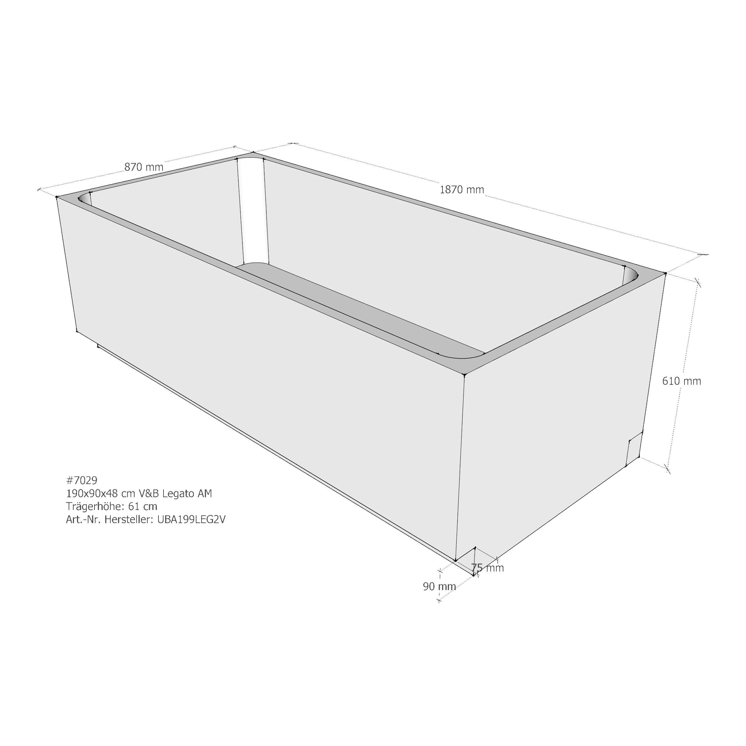 Badewannenträger für Villeroy & Boch Legato 190 × 90 × 48 cm