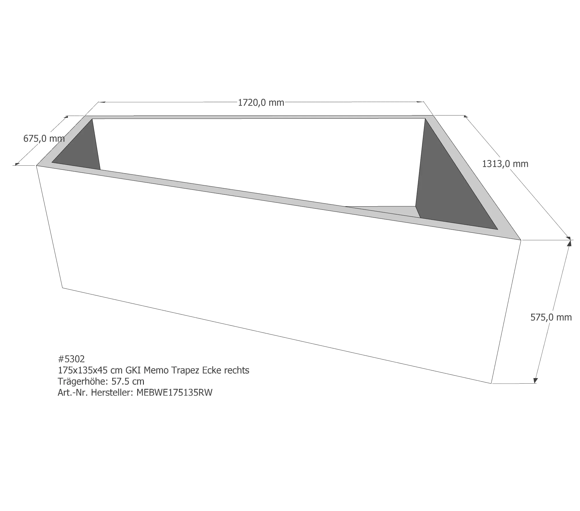 Duschwannenträger passend für GKI Memo Trapez Ecke rechts 175 × 135 × 45 cm