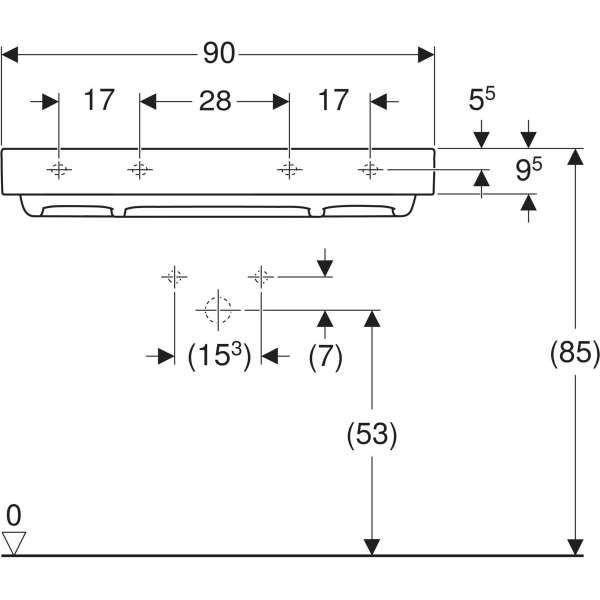 Wandwaschtisch „One“ mit horizontalem Ablauf, rechteckig 90 × 48 cm in weiß alpin mit KeraTect® Wandwaschtisch „One“ mit horizontalem Ablauf, rechteckig 90 × 48 cm in weiß alpin mit KeraTect®
