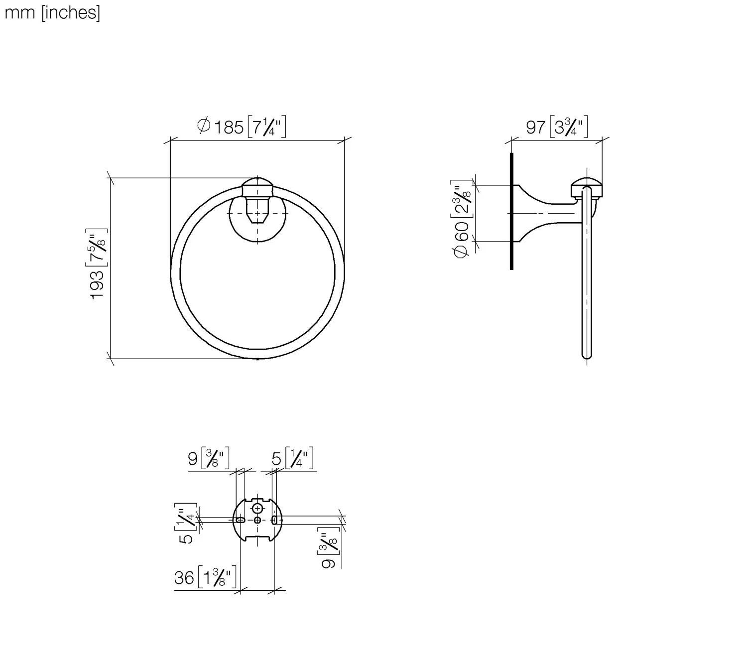 Dornbracht Handtuchring MADISON, rund, Dark Bronze gebürstet PVD, Breite 185 mm, Rosette Ø 60 mm, Ausladung 97 mm Dornbracht Handtuchring MADISON, rund, Dark Bronze gebürstet PVD, Breite 185 mm, Rosette Ø 60 mm, Ausladung 97 mm