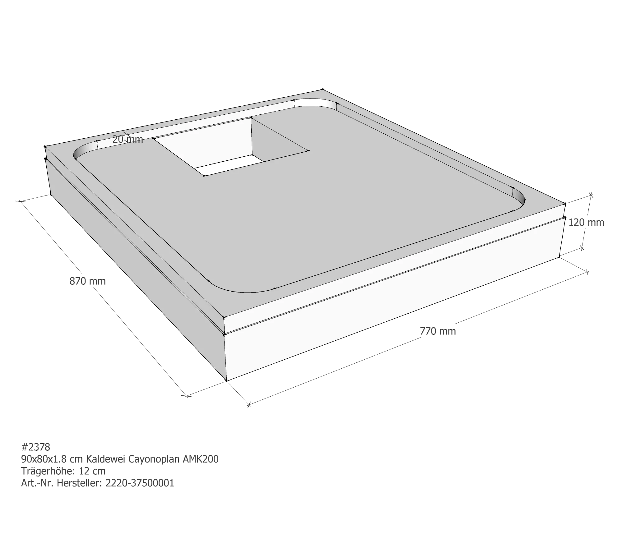 Duschwannenträger für Kaldewei Cayonoplan 90 × 80 × 1,8 cm