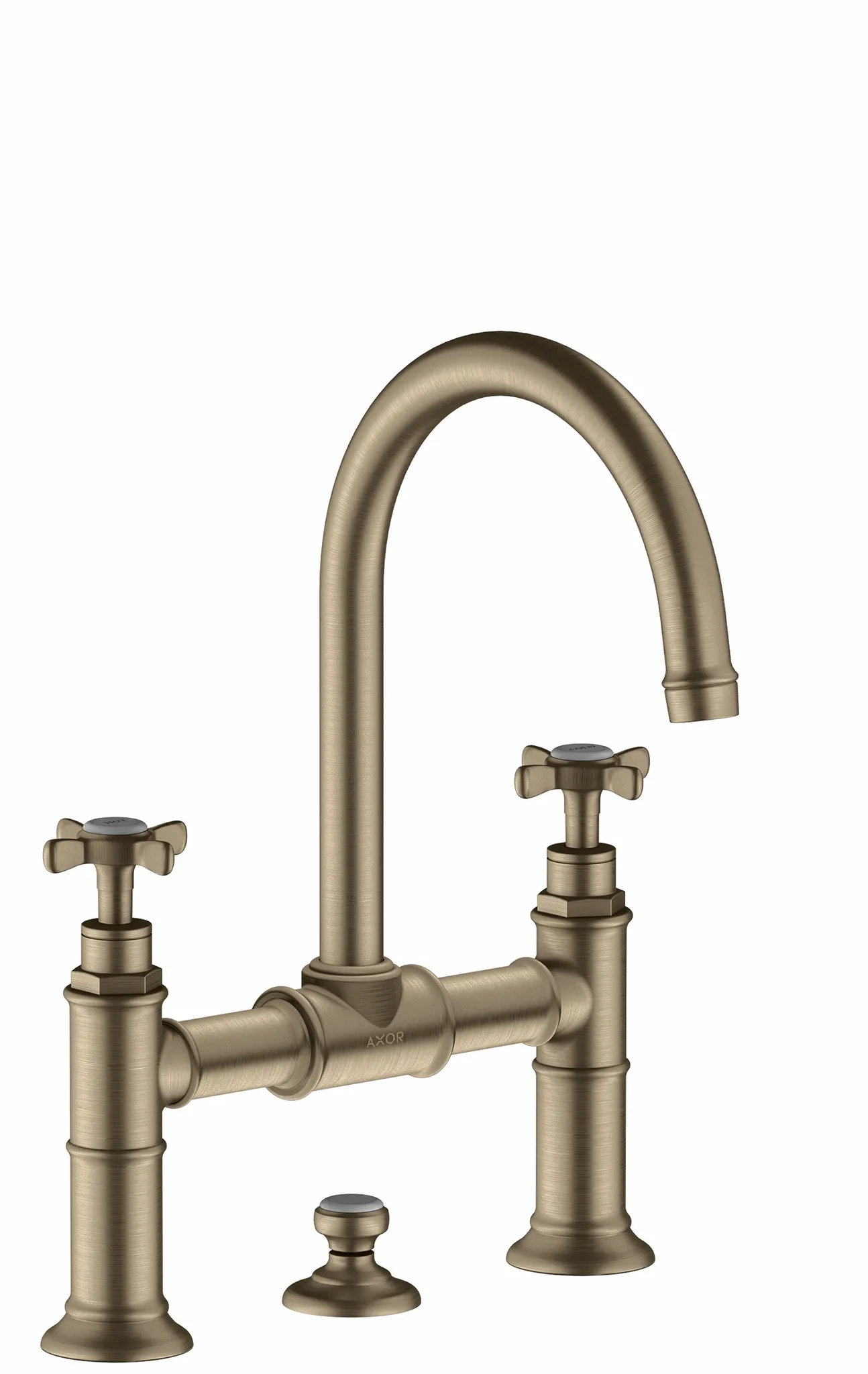 Hansgrohe AXOR Montreux 2-Griff Waschtischarmatur 220 mit Kreuzgriffen und Zugstangen-Ablaufgarnitur, Brushed Nickel