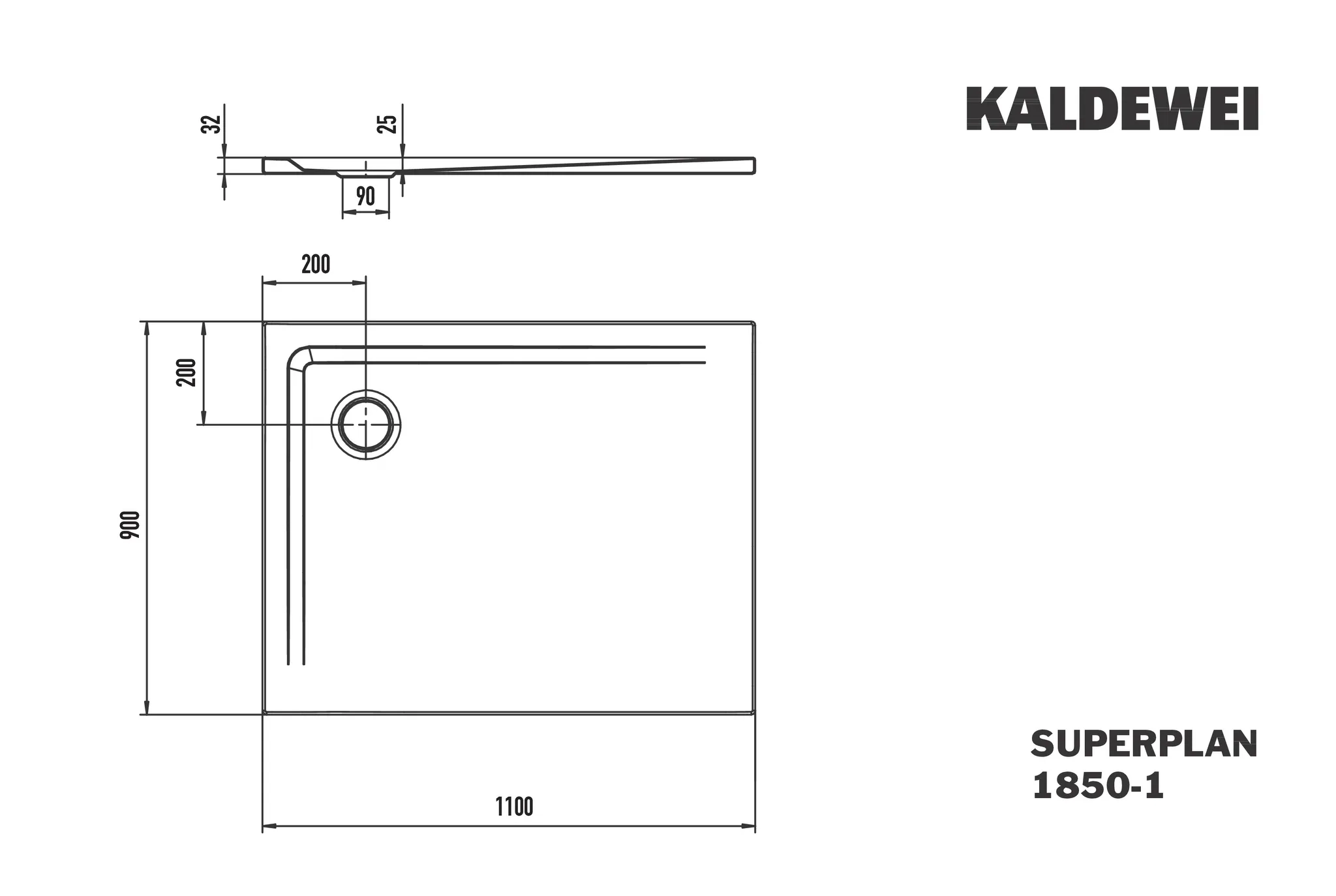 Kaldewei Duschwanne „Superplan“ 90 × 110 cm ohne Oberflächenbeschichtung, ohne Oberflächenveredelung, in alpinweiß