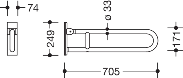 HEWI Mobiler Stützklappgriff, Edelstahl, drehbar, 700 mm Ausladung HEWI Mobiler Stützklappgriff, Edelstahl, drehbar, 700 mm Ausladung