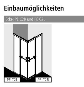 Kermi Duschtür Eckeinstieg 2-teilig (Gleittüren bodenfrei) Halbteil rechts „PEGA“ Glas SR Opaco, BV: 1070 - 1090 mm GAK: 1055 - 1075 mm WE: 1080 - 1100 mm H: 2000 mm