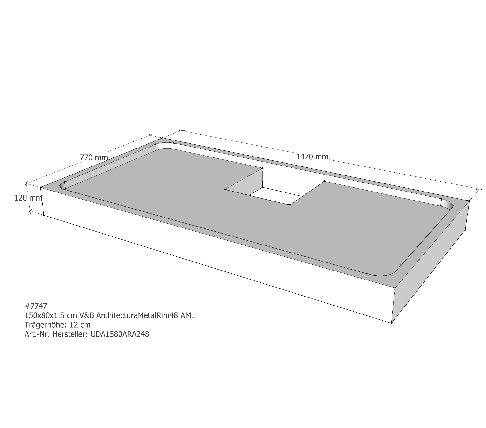 Duschwannenträger passend für Villeroy & Boch Architectura MetalRim 150 × 80 × 1,5 cm