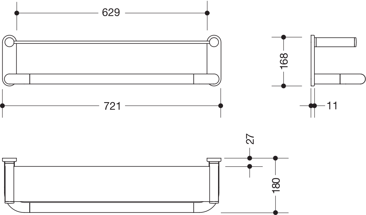 HEWI Ablage „Serie 801“ in 72,1 × 16,8 cm