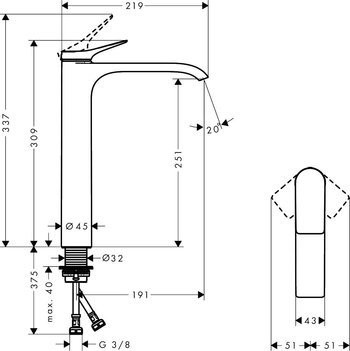Hansgrohe Vivenis Einhebel-Waschtischmischer 250, Chrom, Ausladung 191 mm, Auslaufhöhe 251 mm Hansgrohe Vivenis Einhebel-Waschtischmischer 250, Chrom, Ausladung 191 mm, Auslaufhöhe 251 mm