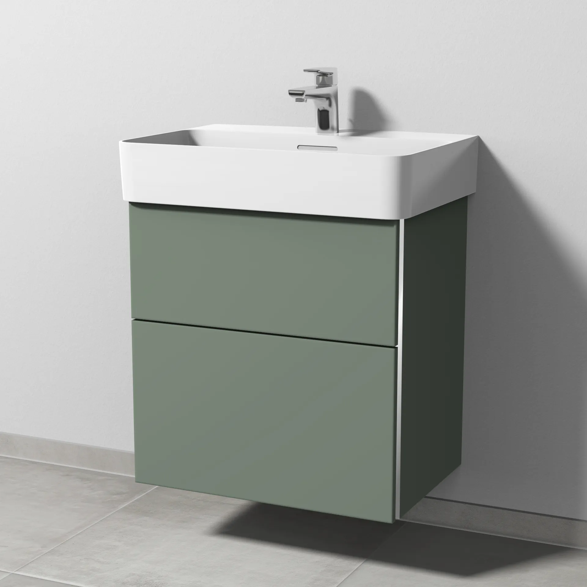 Sanipa Waschtischunterschrank „3way“ passend zu Keramik-Waschtische VAL von Laufen 560 × 588 × 397 mm in Soft-Green