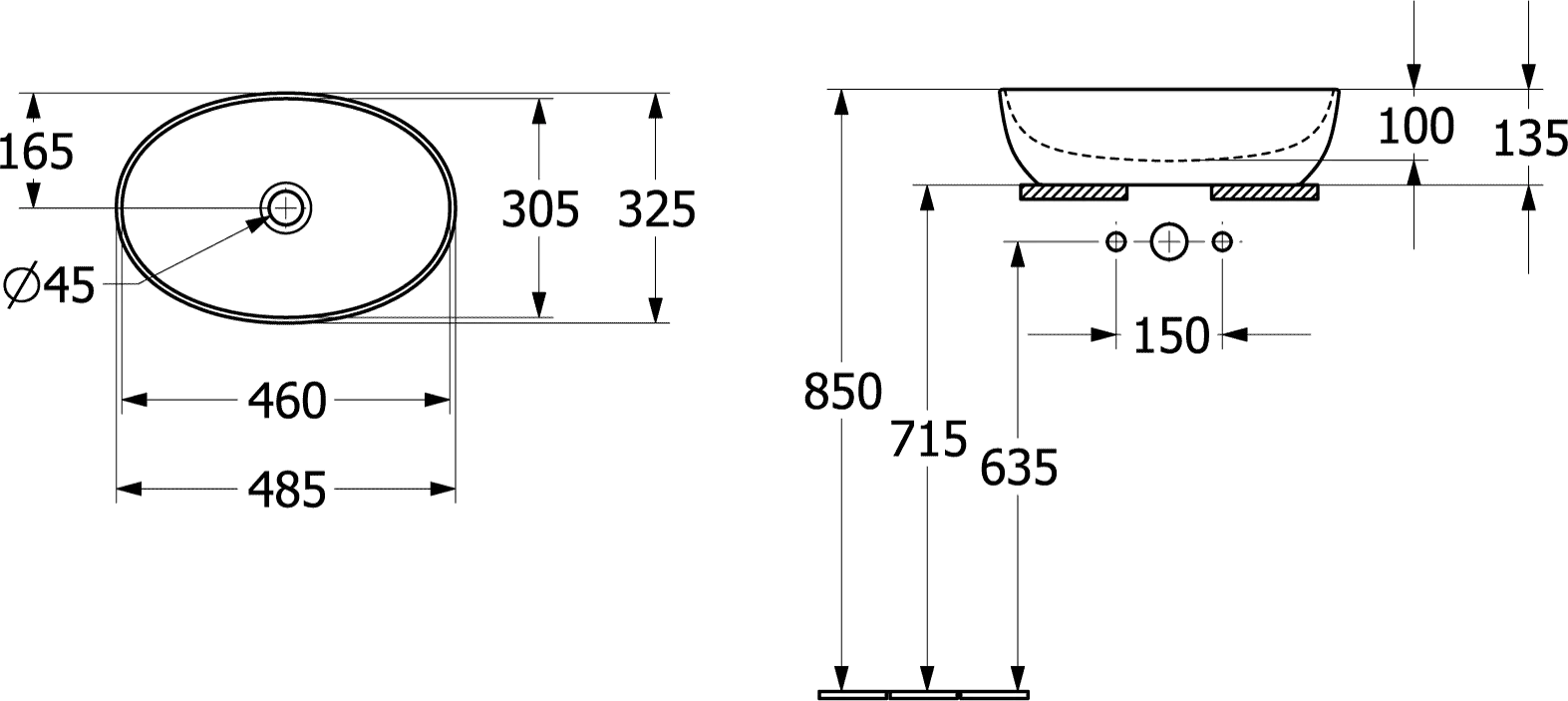 Villeroy & Boch Aufsatzwaschtisch „Artis“ 480 × 325 × 135 mm in Coal Black Villeroy & Boch Aufsatzwaschtisch „Artis“ 480 × 325 × 135 mm in Coal Black