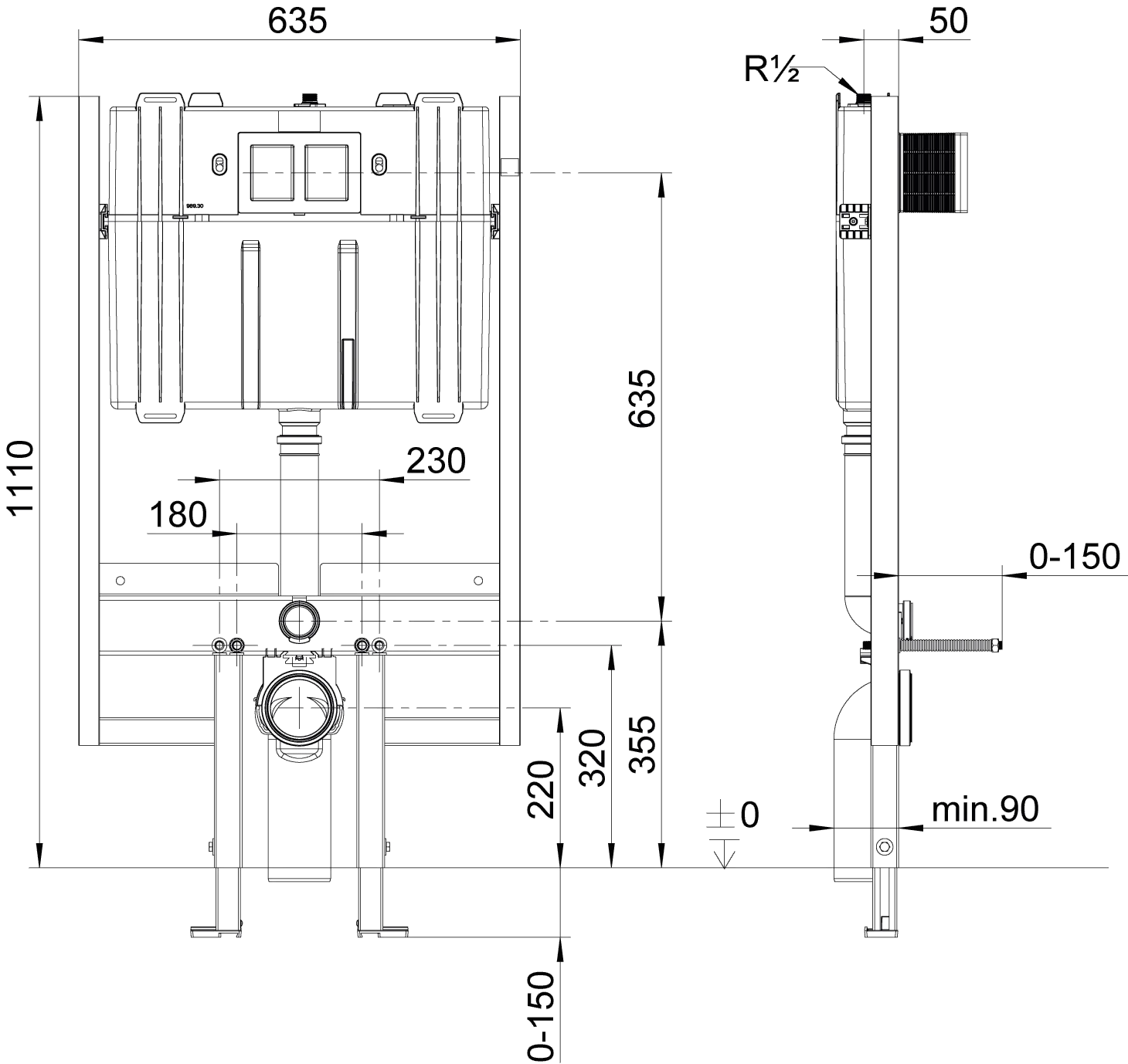 Villeroy & Boch WC-Vorwandelement Compact ViConnect Installationssysteme 922476, 635 x 1120 x 90 mm