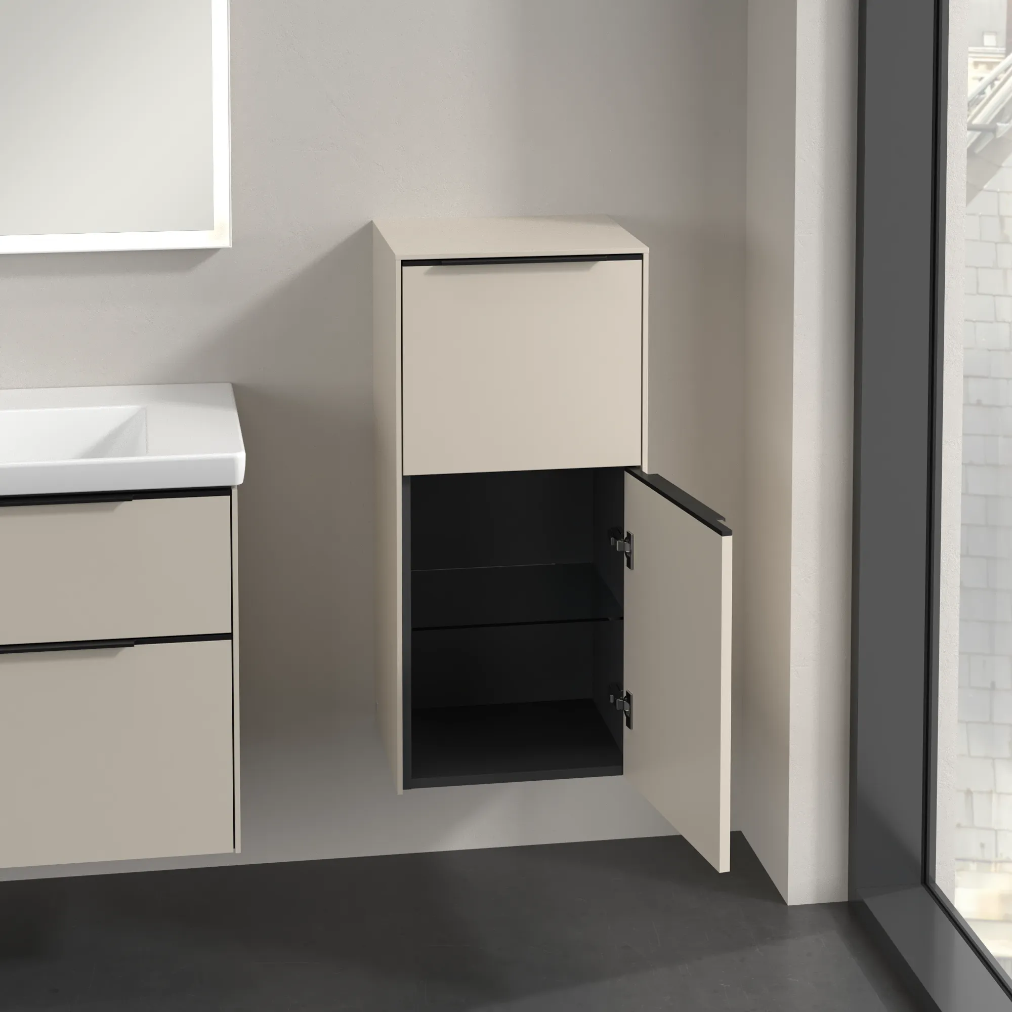 Villeroy & Boch Subway 3.0 Seitenschrank, Cashmere Grey, 400x860x346 mm, 1 Tür, 1 Auszug, SoftClosing Villeroy & Boch Subway 3.0 Seitenschrank, Cashmere Grey, 400x860x346 mm, 1 Tür, 1 Auszug, SoftClosing