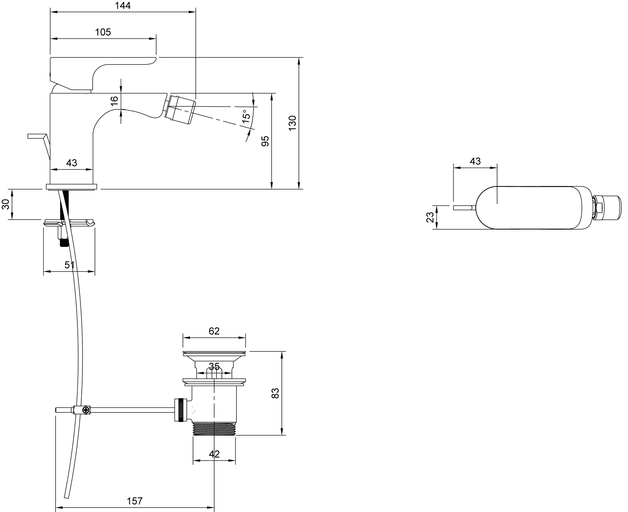 Villeroy & Boch O.novo Einhebel-Bidetarmatur, rund, Chrom, 43x144x130 mm, Standmontage