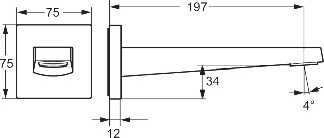 HA Auslauf HANSALOFT 5765 Rosette eckig Rosette rund L=197 Ausladung 197 mm DN15 Chrom