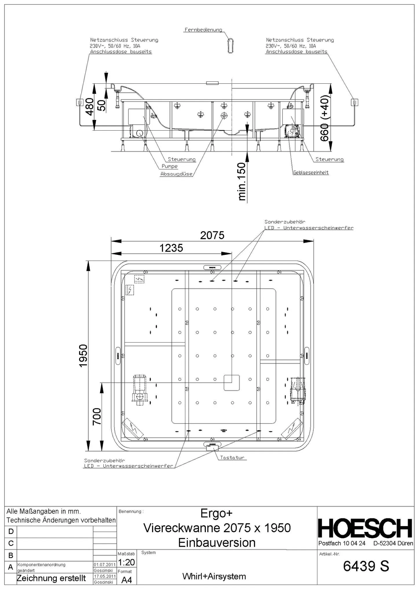 Hoesch Whirlwanne „Ergo+“ mit Whirlsystem freistehend rechteck 207,5 × 195 cm in Weiß Hoesch Whirlwanne „Ergo+“ mit Whirlsystem freistehend rechteck 207,5 × 195 cm in Weiß