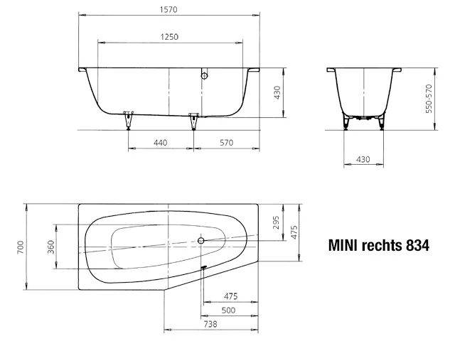 Kaldewei Badewanne „Mini“ trapez fünfeck 157 × 70 cm, ohne Grifflochbohrungen, rechts in alpinweiß Kaldewei Badewanne „Mini“ trapez fünfeck 157 × 70 cm, ohne Grifflochbohrungen, rechts in alpinweiß