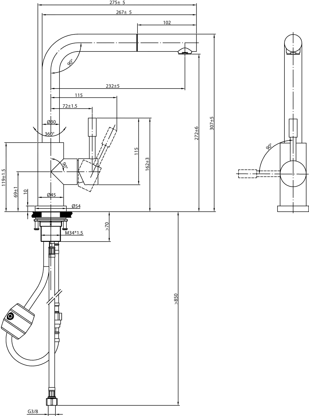 Villeroy & Boch Küchenarmatur „Steel Shower Window“ Ausladung 232 mm Villeroy & Boch Küchenarmatur „Steel Shower Window“ Ausladung 232 mm
