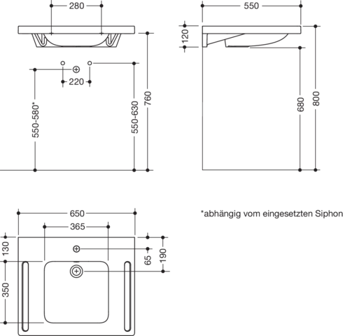 Wandwaschtisch 65 × 55 × 12 cm