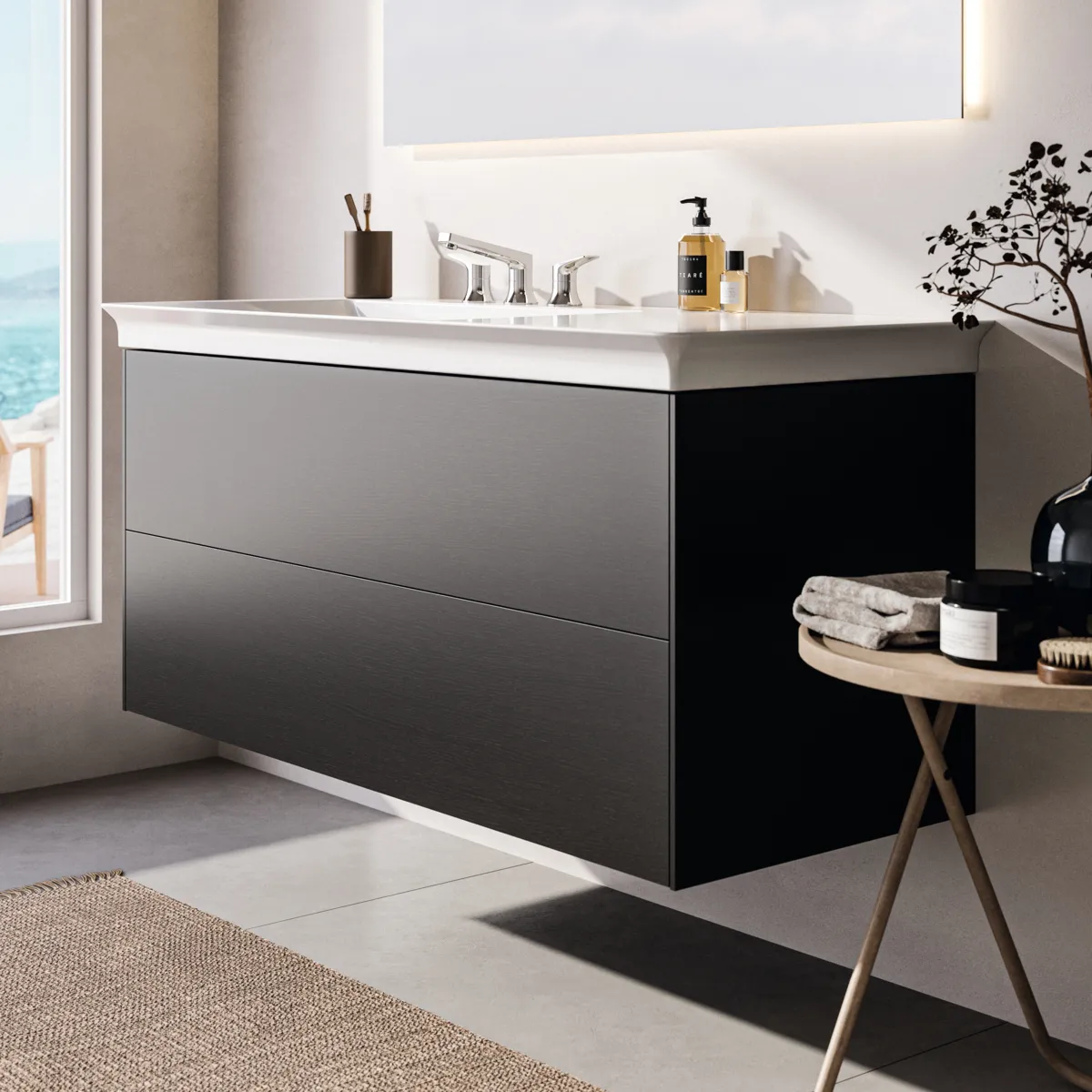 Ideal Standard Waschtischunterschrank „Conca“ 120 × 54,8 × 50,5 cm Eiche geflammt Furnier Ideal Standard Waschtischunterschrank „Conca“ 120 × 54,8 × 50,5 cm Eiche geflammt Furnier