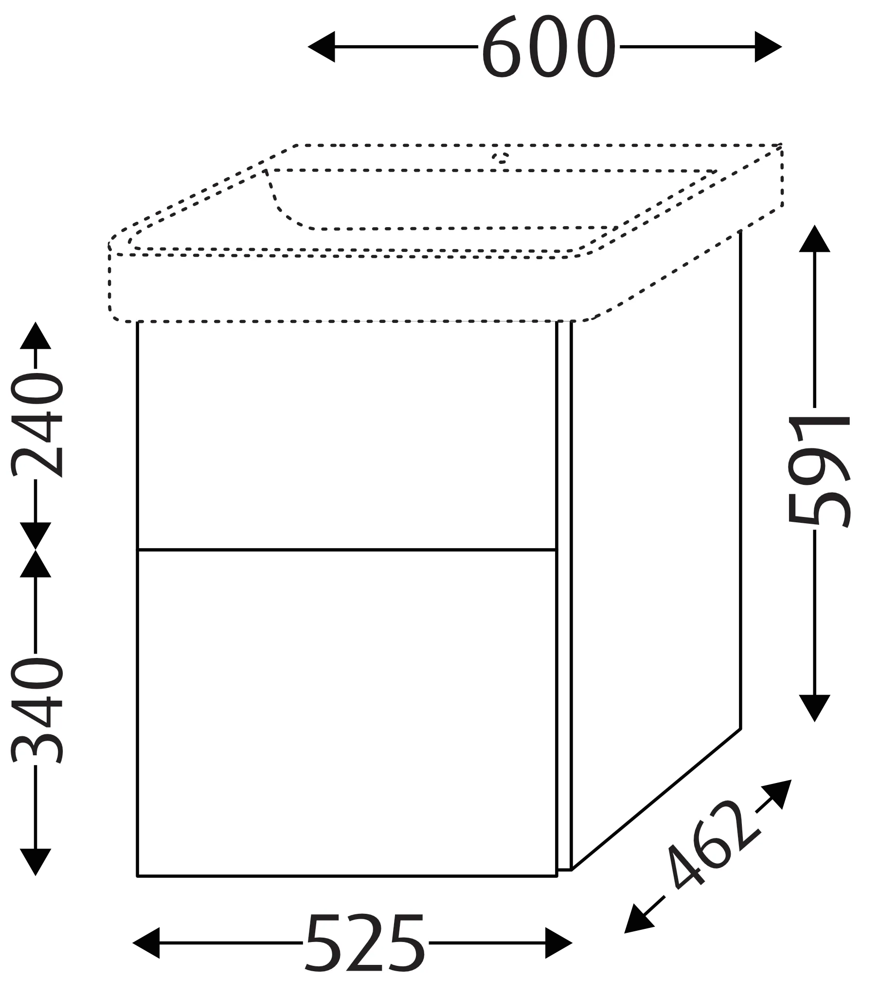 Waschtischunterbau mit Auszügen 3way (BS470) 591x525x462 Schwarz-Matt