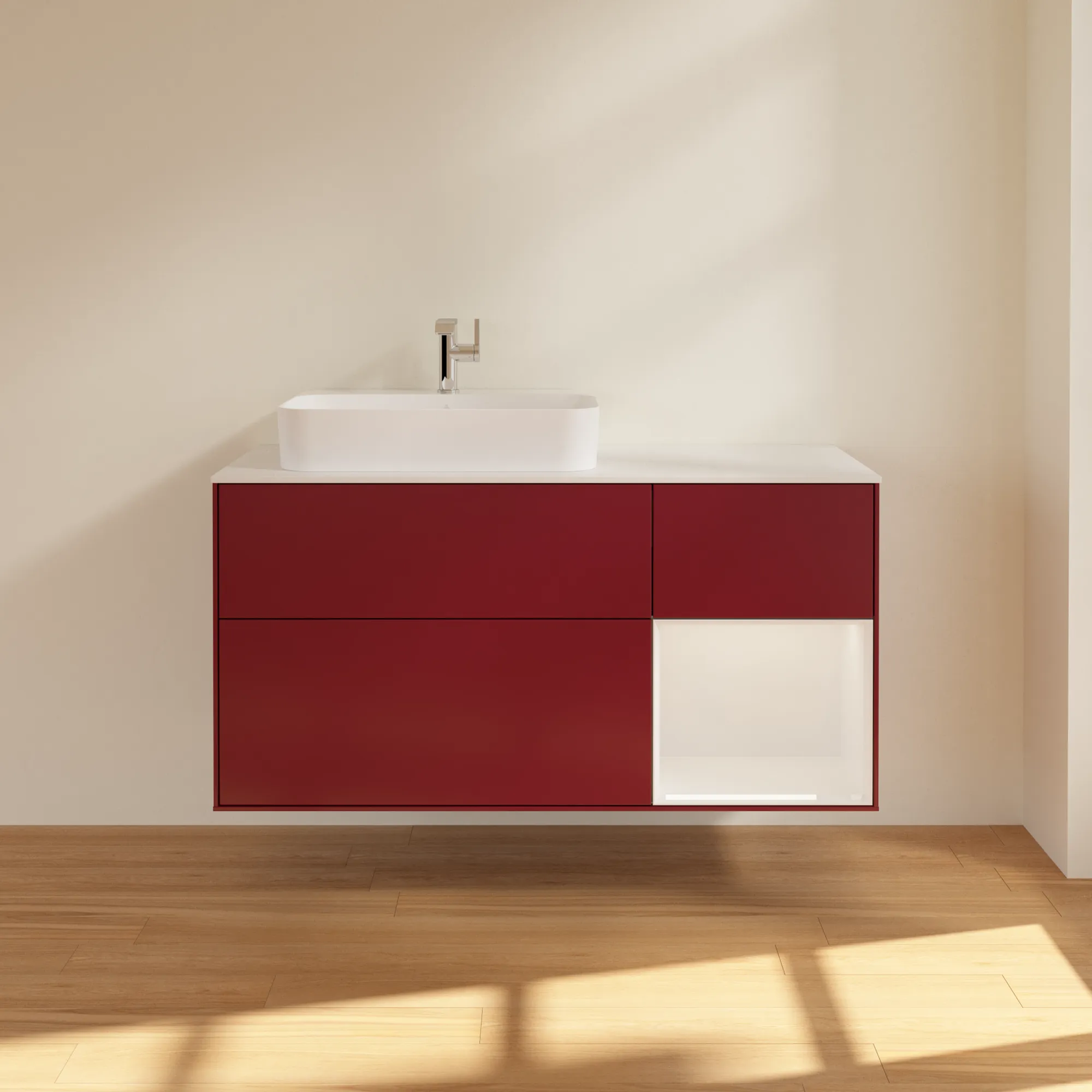 Villeroy & Boch Waschtischunterschrank „Finion“ für Schrankwaschtisch 1200 × 603 × 501 mm Peony Matt Lacquer, für Becken links Villeroy & Boch Waschtischunterschrank „Finion“ für Schrankwaschtisch 1200 × 603 × 501 mm Peony Matt Lacquer, für Becken links