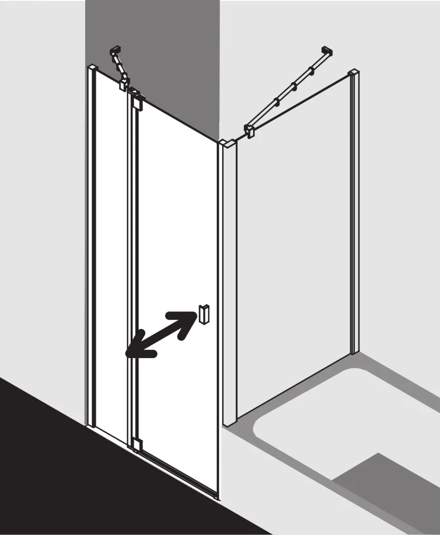 Kermi Pendeltür 1-flügelig mit Festfeld links für Nische und Ecke „RAYA“ Glas Klar, Profile Silber Mattglanz, BV: 843 - 883 mm GAK: 830 - 860 mm WE: 843 - 883 mm H: 2000 mm