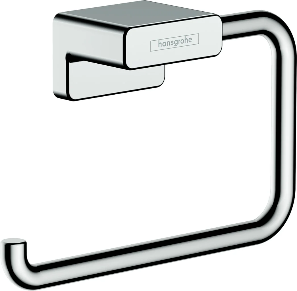 Hansgrohe AddStoris Q Toilettenpapierhalter, Chrom, Wandmontage mit verdeckter Befestigung, Bohrabstand 26 mm, Bohrloch-Durchmesser 6 mm