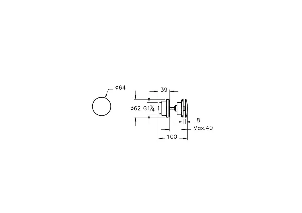 Zubehör Push-Open-Ventil Metall d: 62 mm runde Form G 1 1/4″ Chrom Zubehör Push-Open-Ventil Metall d: 62 mm runde Form G 1 1/4″ Chrom