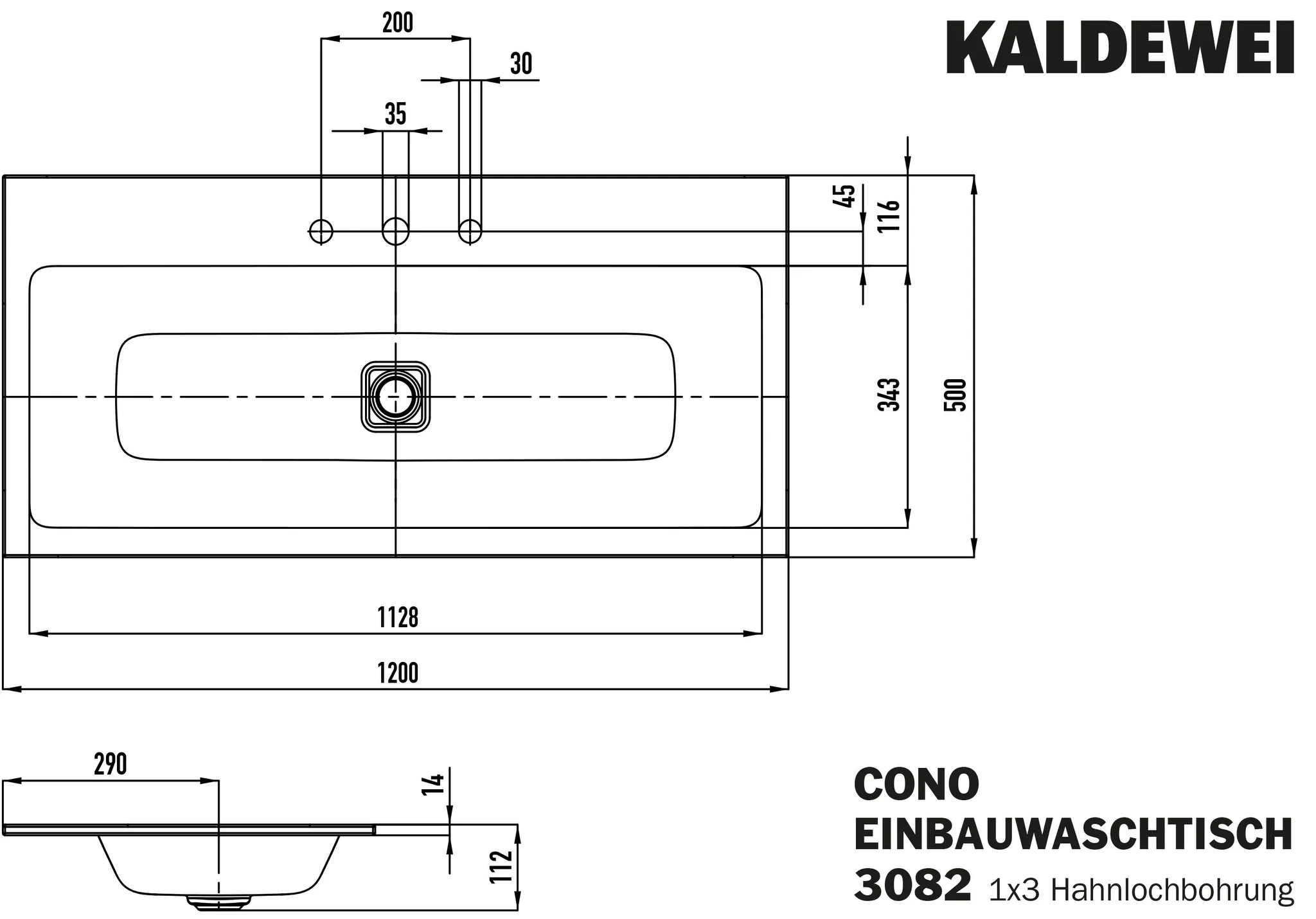 Einbauwaschtisch „Cono“ 120 × 50 cm, ohne Überlauf, mittig, mit Hahnlochbohrung in schwarz matt mit Perl-Effekt Einbauwaschtisch „Cono“ 120 × 50 cm, ohne Überlauf, mittig, mit Hahnlochbohrung in schwarz matt mit Perl-Effekt