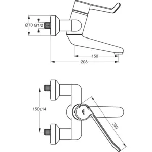 Ideal Standard Wandwaschtisch-Sicherheitsarmatur Ceraplus B8315AA, Hebel 230mm, Ausladung 150mm, Chrom Ideal Standard Wandwaschtisch-Sicherheitsarmatur Ceraplus B8315AA, Hebel 230mm, Ausladung 150mm, Chrom