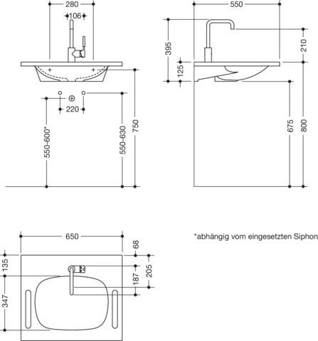 Set-Waschtisch und Armatur 65 × 55 × 12,5 cm in Aquablau