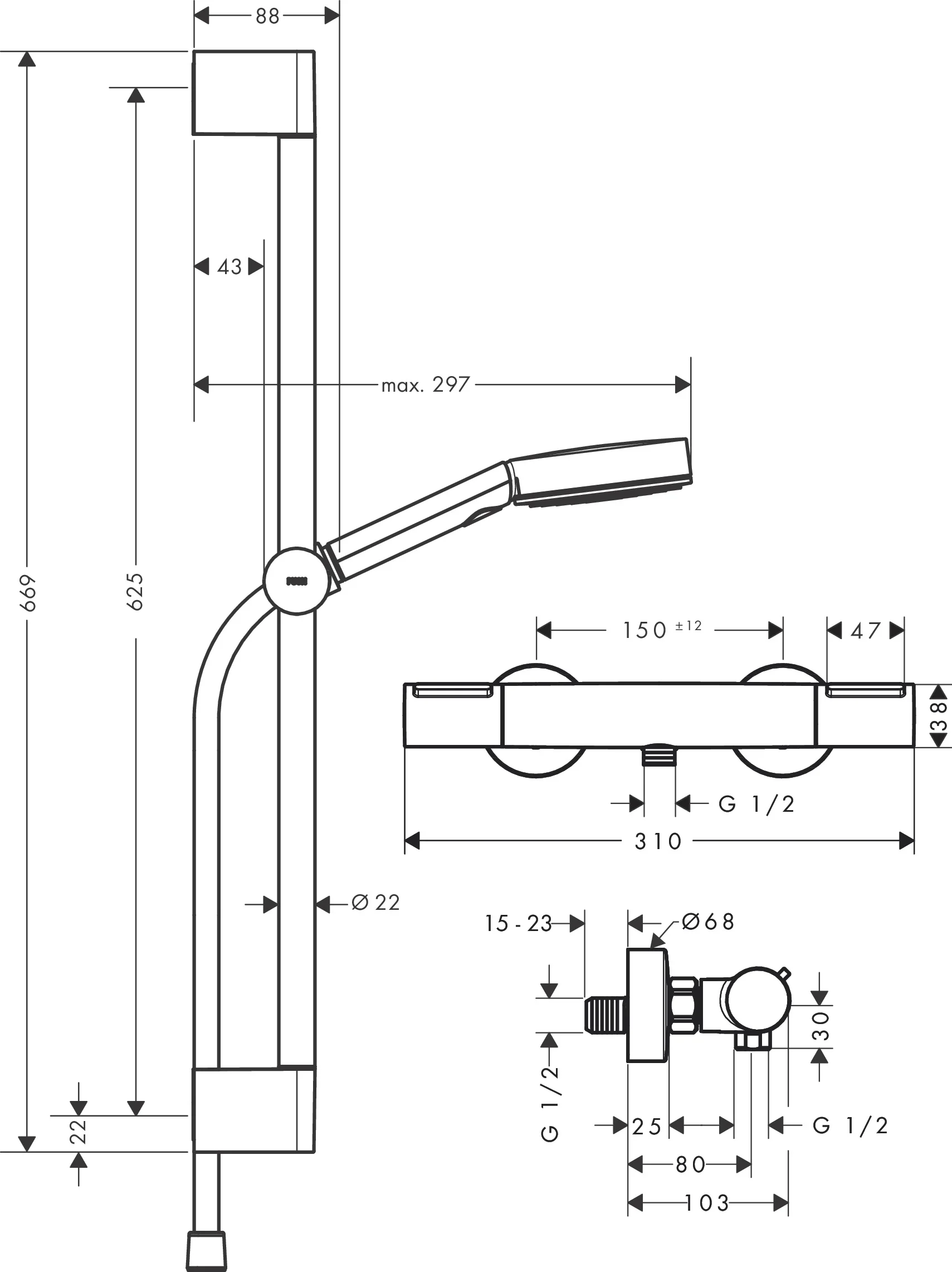 Hansgrohe Pulsify Select S Brausesystem 105 mm, Chrom, 65 cm Brausestange, EcoSmart mit Ecostat Element Hansgrohe Pulsify Select S Brausesystem 105 mm, Chrom, 65 cm Brausestange, EcoSmart mit Ecostat Element