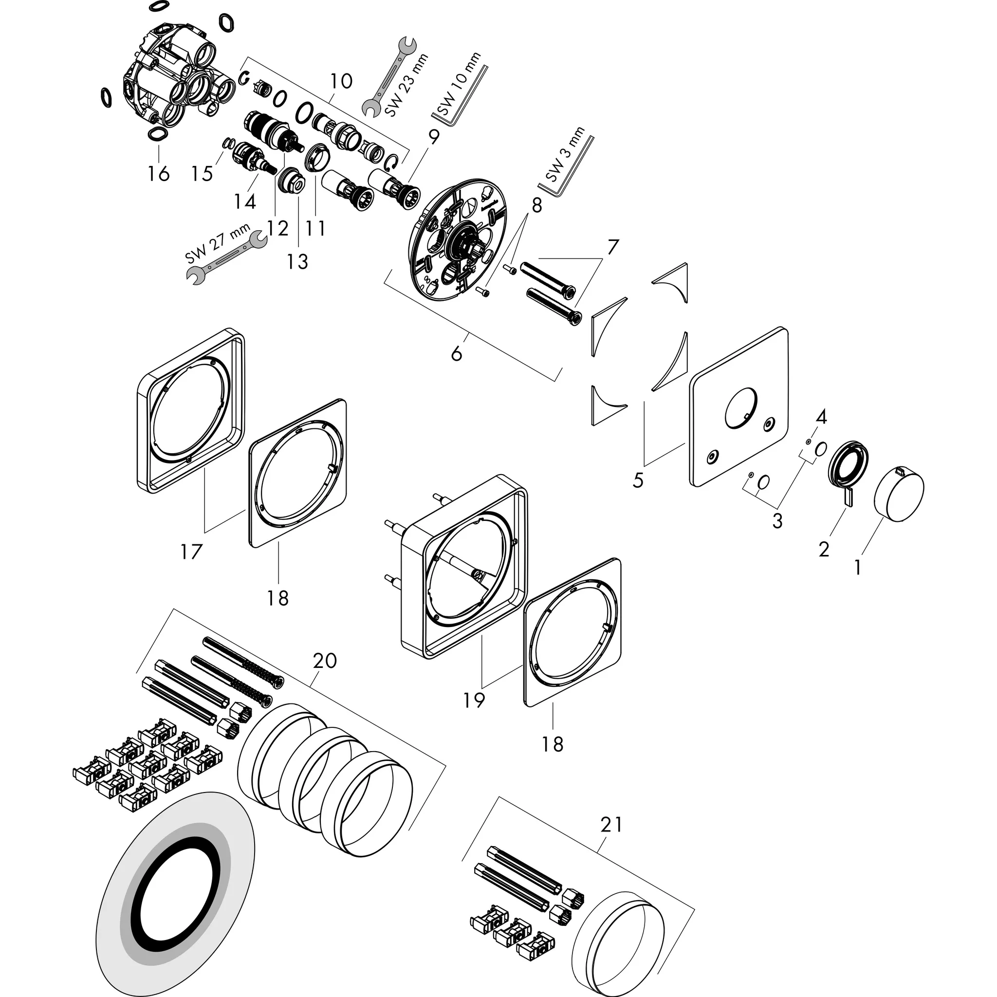 Hansgrohe Ecostat Comfort Q Thermostat Unterputz, 2 Verbraucher, Mattschwarz, mit integrierter Sicherungskombination EN 1717