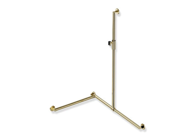 Duschhandlauf mit verschiebbarer Brausehalterstange, Edelstahl, PVD, mit magnetischem Brausehalter, senkrechte Länge 1250 mm, waagerechte Längen 947 mm und 647 mm, D: 32 mm, 70 mm tief, Ausführung links, in Farbe CK (Messing glänzend)