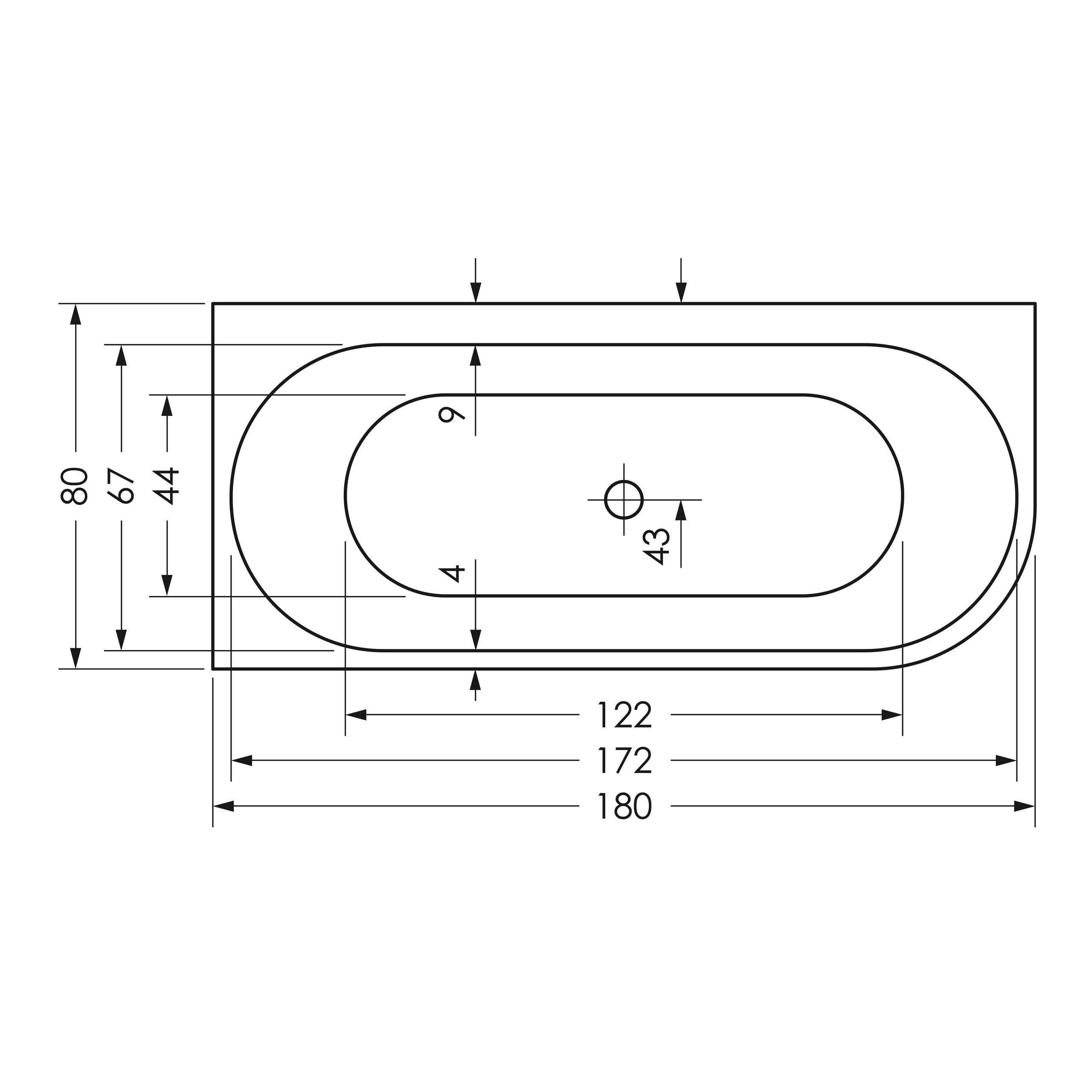 repaBAD Badewanne „Livorno Oval F“ freistehend oval 1800 × 800 mm, Mittelablauf, rechts in Weiß