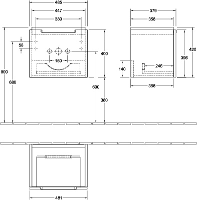 Villeroy & Boch Waschtischunterschrank „Subway 2.0“ 48,5 × 42 × 37,9 × 37,9 cm in Weiß Matt, mittig, ohne Beleuchtung