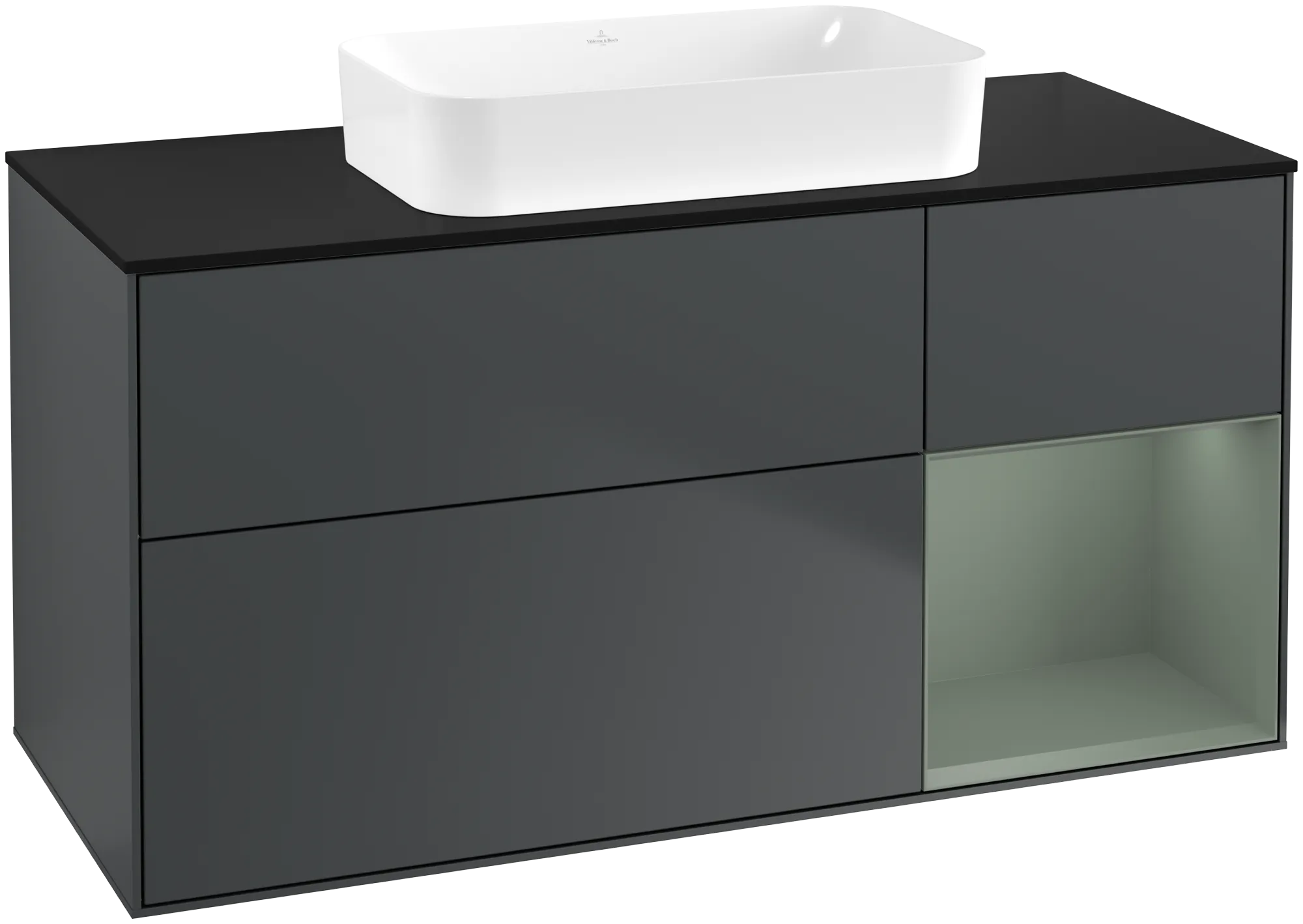 Villeroy & Boch Finion Waschbeckenunterschrank G71, 1200x603x501mm, Midnight Blue Matt Lacquer / Olive Matt Lacquer / Glass Black Matt
