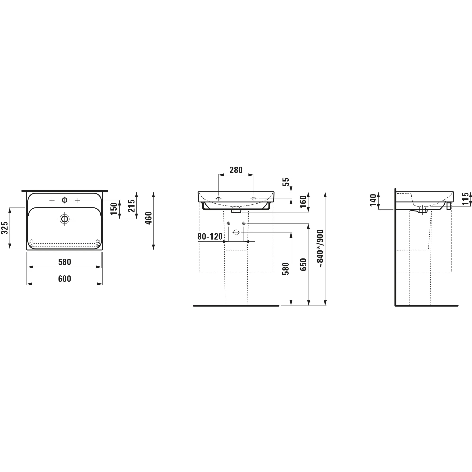 Waschtisch, MEDA, 460x600x160, 1 Hahnloch mit Überlauf, weiß Waschtisch, MEDA, 460x600x160, 1 Hahnloch mit Überlauf, weiß