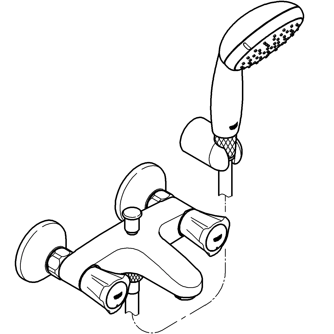 Grohe Wannenbatterie Costa 25460_1, Wandmontage, mit Brausegarnitur, eigensicher, chrom Grohe Wannenbatterie Costa 25460_1, Wandmontage, mit Brausegarnitur, eigensicher, chrom