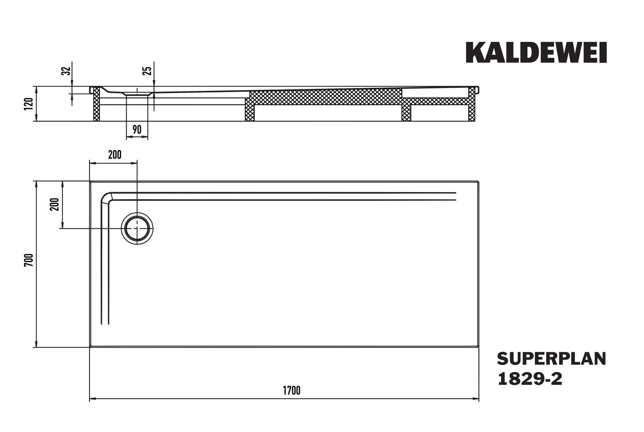 Kaldewei Duschwanne „Superplan“ 70 × 170 cm mit Invisible Grip, in cool grey 70