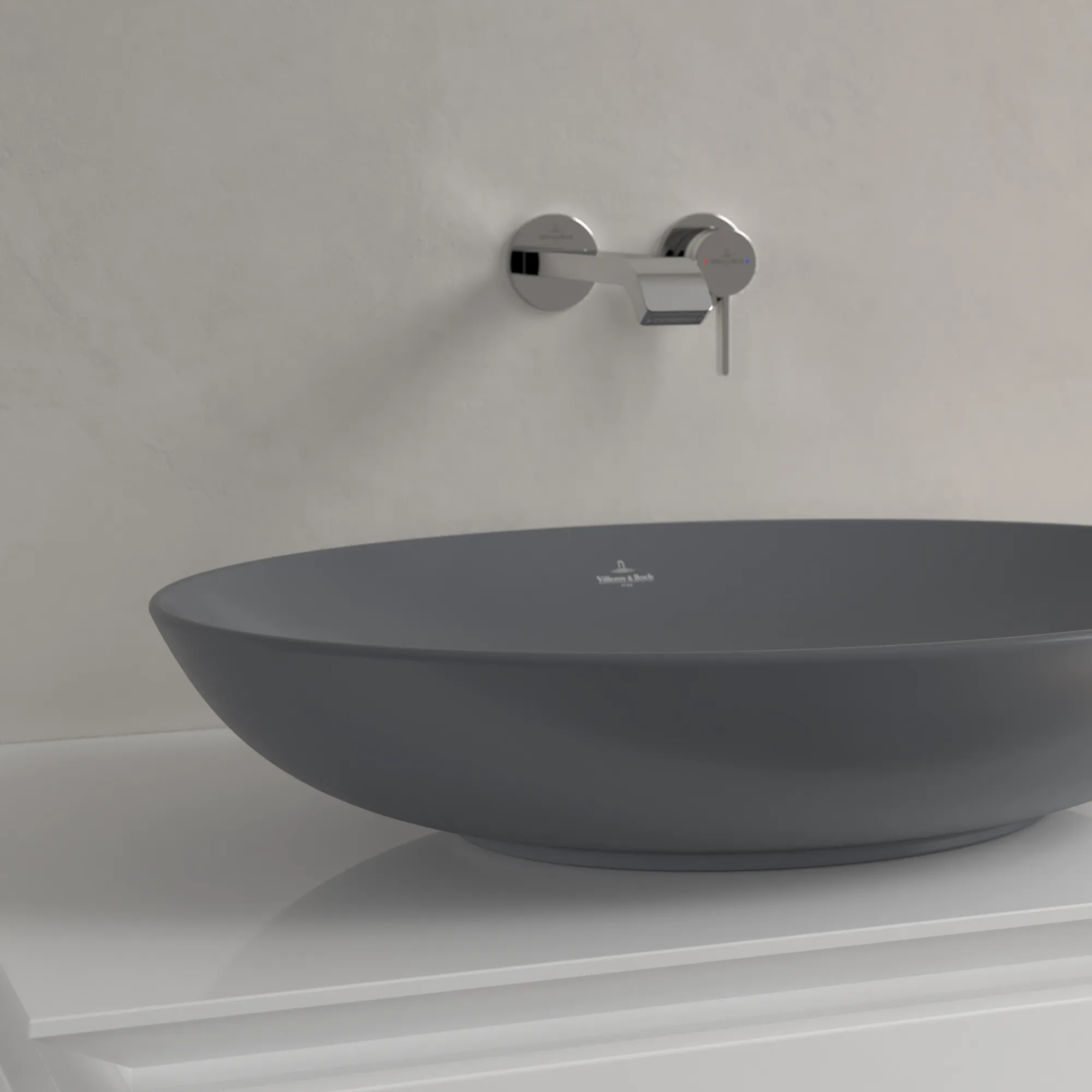 Villeroy & Boch Aufsatzwaschtisch aus TitanCeram „Loop & Friends“ 620 × 420 × 150 mm, ohne Hahnlochbohrung in Graphite