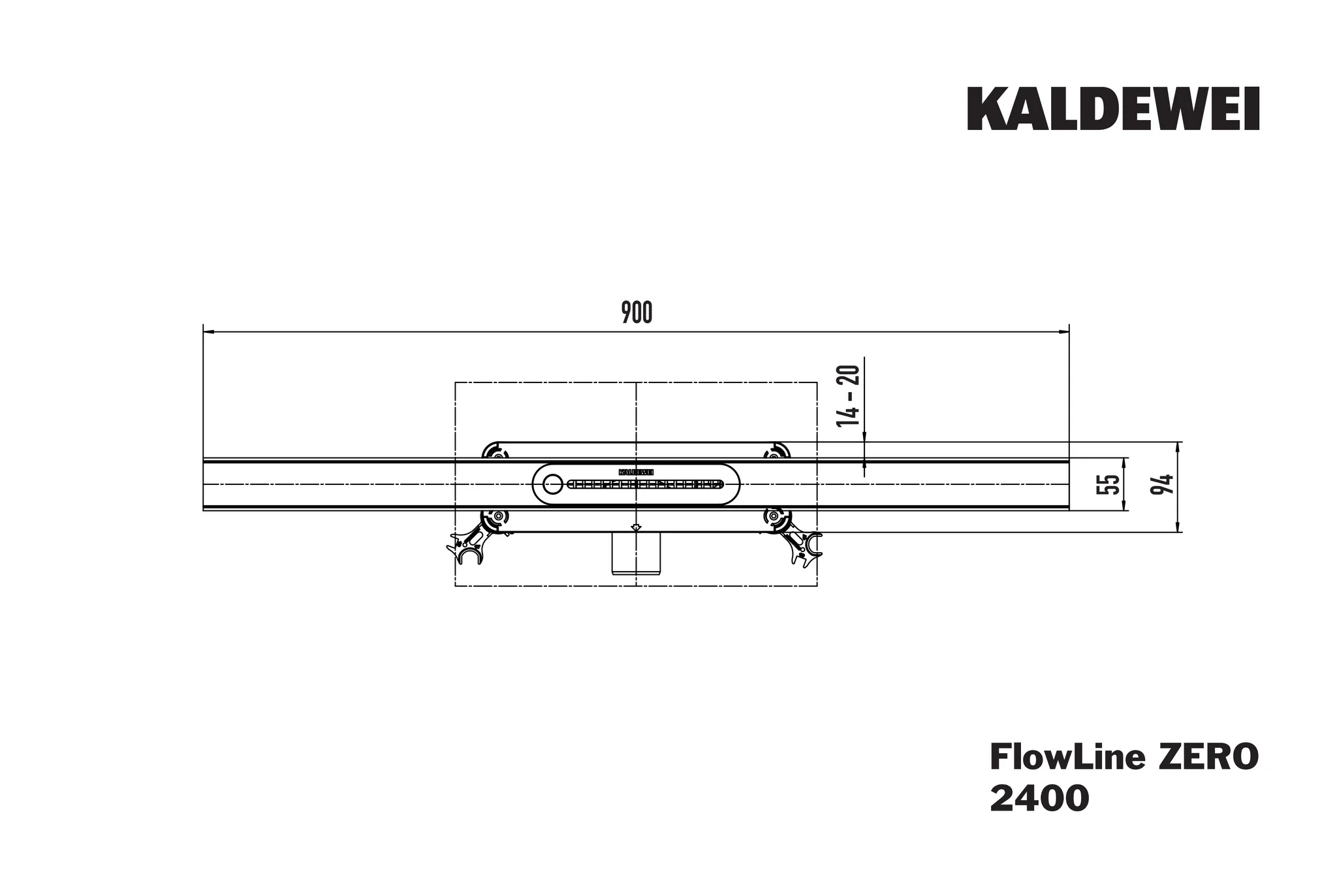 Kaldewei FlowLine ZERO Duschprofil Edelstahl gebürstet, 900 mm Länge, 55 mm Breite, MADE IN GERMANY