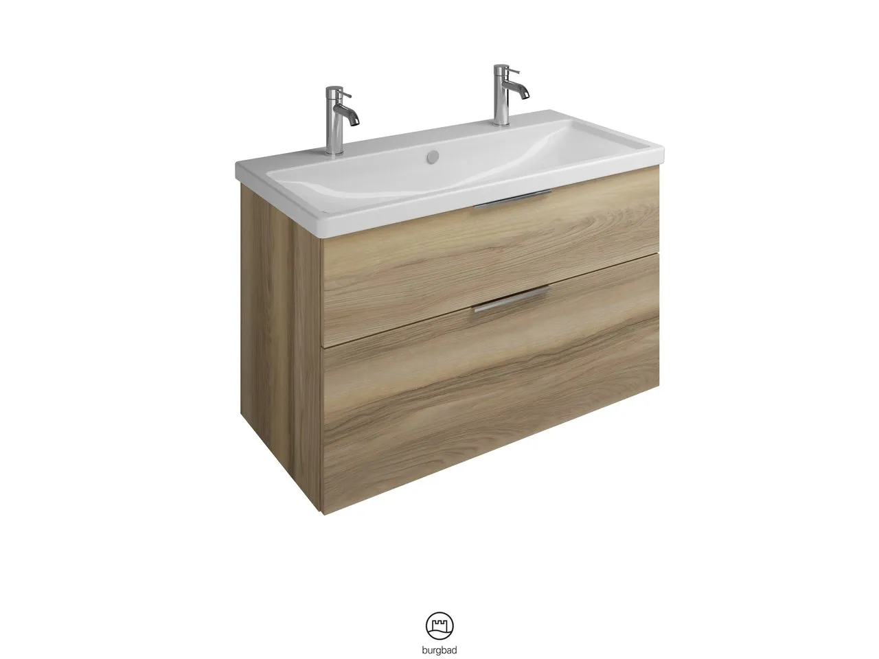 burgbad Badmöbelset Keramik-Waschtisch inkl. Waschtischunterschrank „Eqio“ 103 × 64,5 × 49 cm Griff, Schwarz Matt (230 mm), in Eiche Dekor Silber burgbad Badmöbelset Keramik-Waschtisch inkl. Waschtischunterschrank „Eqio“ 103 × 64,5 × 49 cm Griff, Schwarz Matt (230 mm), in Eiche Dekor Silber