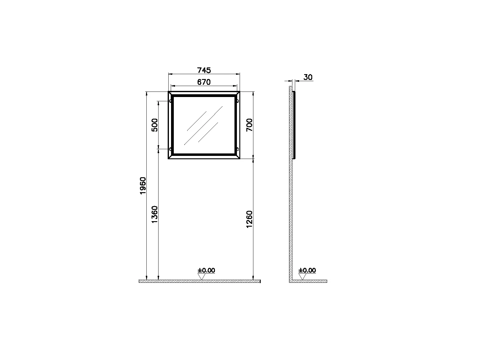 VitrA Valarte Flachspiegel Breite 75 cm Grau Matt