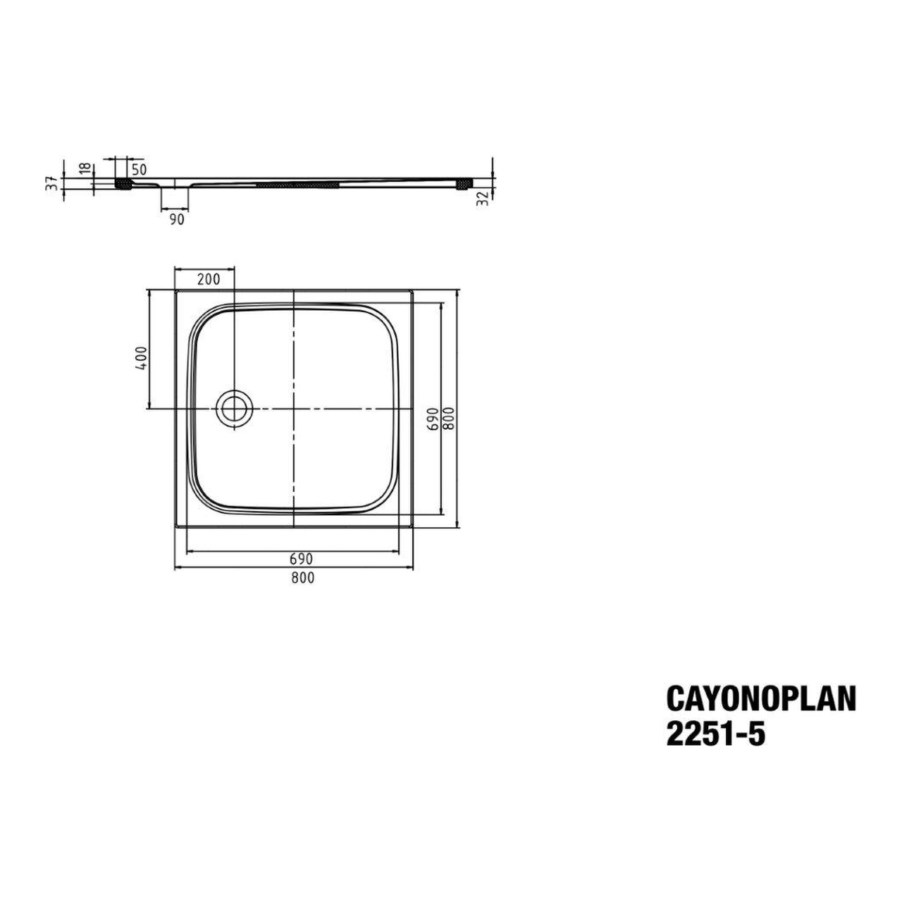 Kaldewei quadrat Duschwanne „Cayonoplan“ 80 × 80 cm in cool grey 90