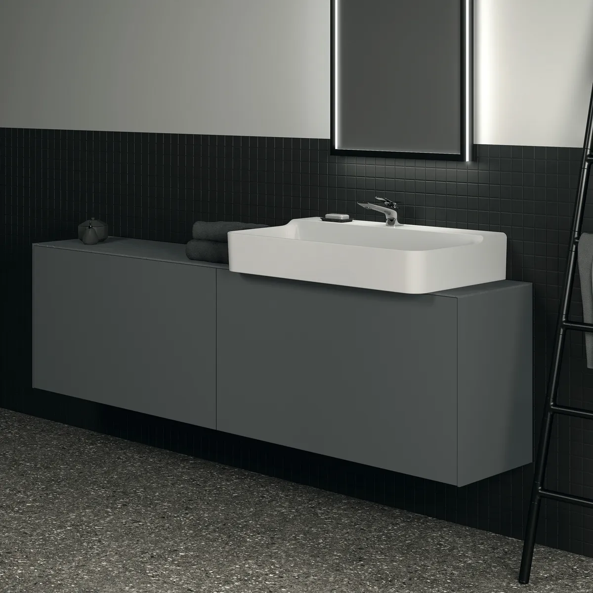 Ideal Standard Waschtischunterschrank „Conca“ 198,5 × 54 × 37,3 cm Anthrazit matt lackiert Ideal Standard Waschtischunterschrank „Conca“ 198,5 × 54 × 37,3 cm Anthrazit matt lackiert