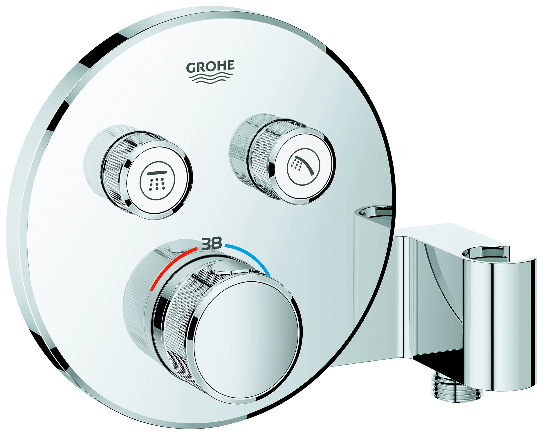 Thermostat Grohtherm SmartControl 29120, mit 2 Absperrventilen und integriertem Brausehalter, Fertigmontageset für Rapido SmartBox, Wandrosette rund, chrom